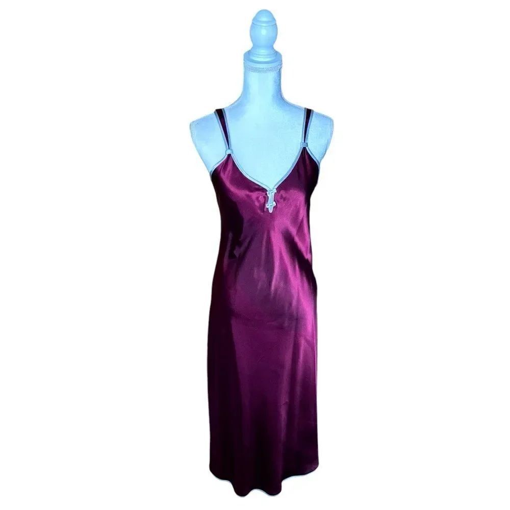 NWT Halston Deep Burgundy Wine Silver Maxi Slip Dress Women’s Size Medium